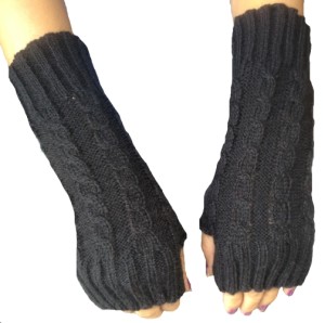 Damen lange Armstulpen Alpakawolle Schwarz